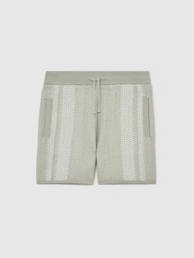 Reiss Kids'  Sage/white Rudy 3-9 Yrs Cotton Textured-knit Striped Shorts In Multi