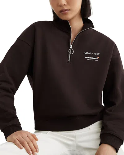 Reiss Sakura Long Sleeved Mclaren Half Zip Sweatshirt In Brown