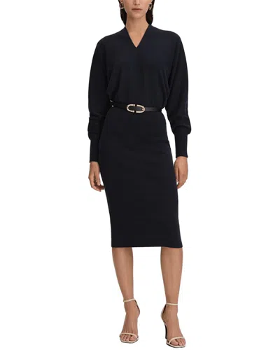 Reiss Sally V Neck Knitted Midi Dress In Blue