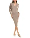 Reiss Sally V Neck Knitted Midi Dress In Gray