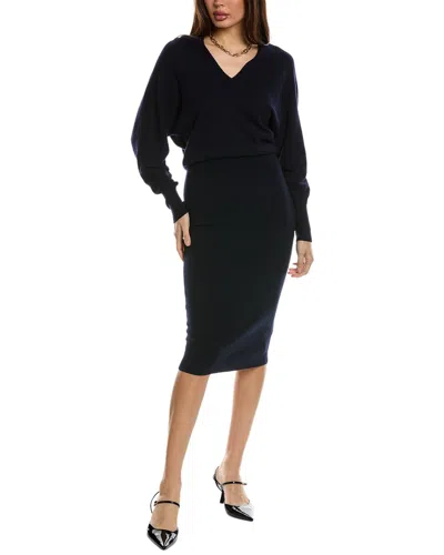 Reiss Sally V-neck Long-sleeve Wool And Cashmere-blend Midi Dress In Navy