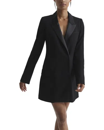 Reiss Salma Satin Lapel Tuxedo Wool-blend Mini Dress In Black