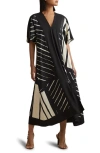 Reiss Black/white Cami Printed Fit And Flare Midi Dress In Black/ White