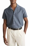 Reiss Sampson Texture Stripe Camp Shirt In Airforce Blue