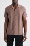Reiss Sampson Textured Stripe Camp Shirt In Brown