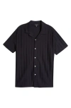 Reiss Sampson Textured Stripe Camp Shirt In Navy