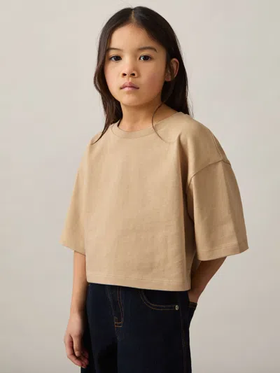 Reiss Sand Cotton Cropped Oversize T-shirt
