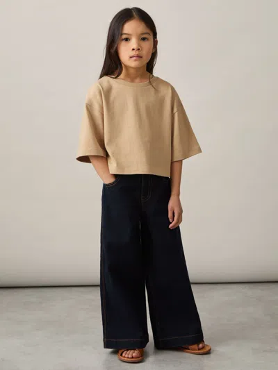 Reiss Sand Cotton Cropped Oversize T-shirt