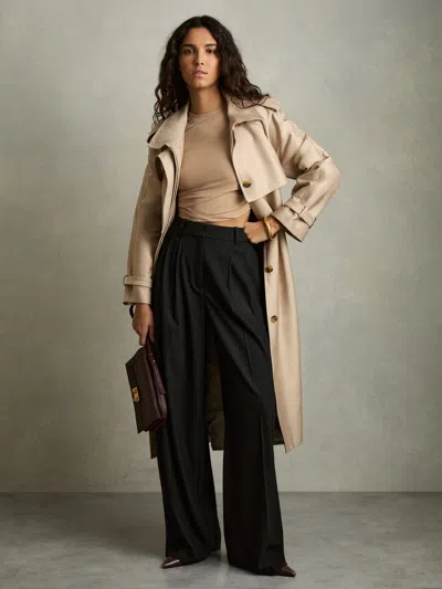 Reiss Sand Edith Jersey-stretch Ruched Cropped Top In Brown