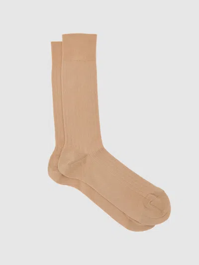 Reiss Sand Fela Cotton-blend Ribbed Socks In Neutral