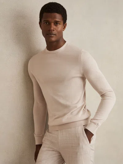 Reiss Sand Oe Sussex Wool-blend Crew-neck Jumper In Neutral