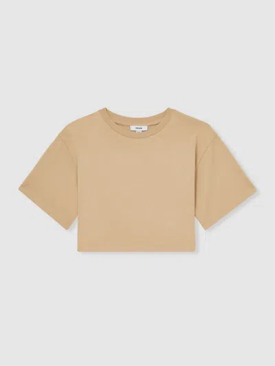 Reiss Sand Oversize Cotton Cropped T-shirt