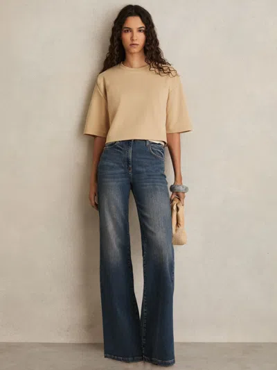 Reiss Sand Stretch-cotton Cropped T-shirt