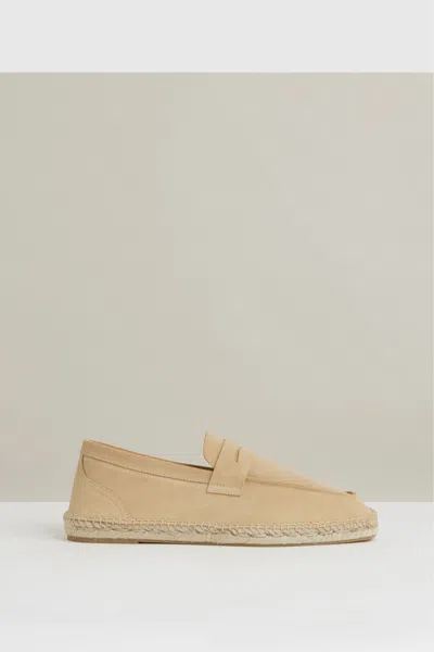 Reiss Sand Yellow Suede Penny-strap Espadrilles