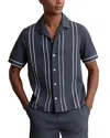 Reiss Airforce Blue Sander Piped-stripe Cuban-collar Shirt