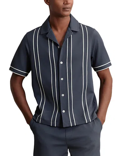 Reiss Airforce Blue Sander Piped-stripe Cuban-collar Shirt