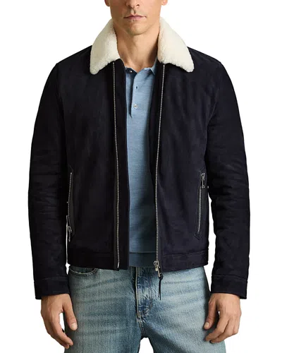 Reiss Sandon Suede Jacket With Fur Collar In Navy