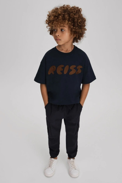 Reiss Kids' Sands - Navy Senior Cotton Crew Neck Motif T-shirt, Uk 10-11 Yrs