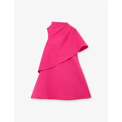 Reiss Kids' Pink Santana Asymmetric-neck Draped Woven Mini Dress 9