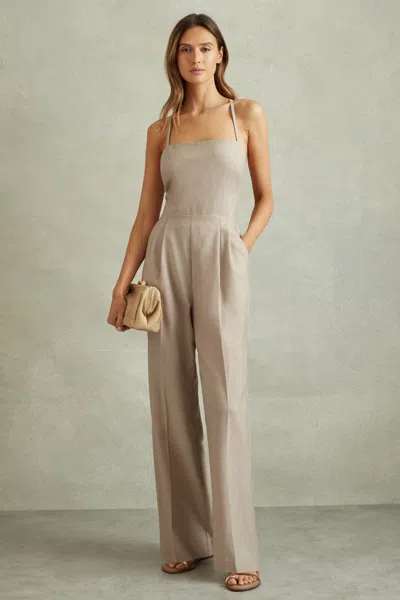 Reiss Sarai - Neutral Wool Tailored Strappy Jumpsuit, Us 10