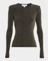 Reiss Saraphina Metallic-knit Long-sleeve Top In Brown