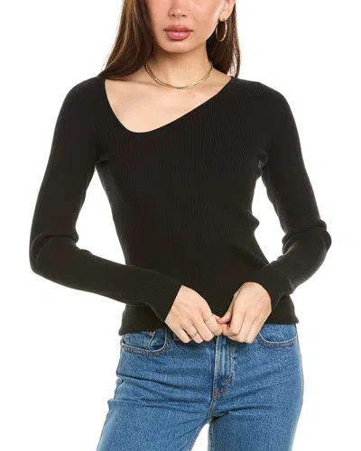 Reiss Sasha Fitted Ribbed Asymmetric Neck T-shirt In Black