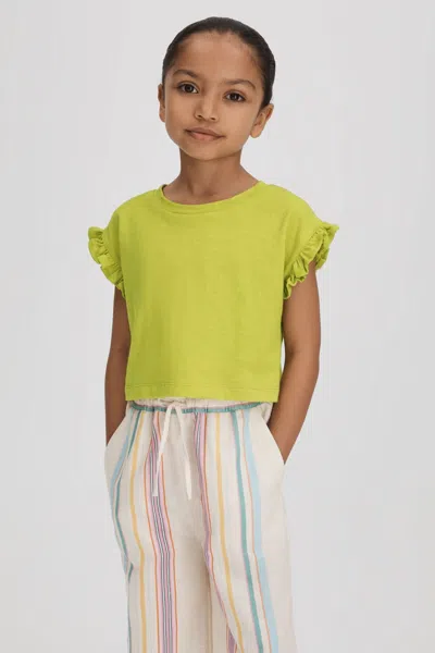 Reiss Lime Junior Ruffle Sleeve Cropped T-shirt