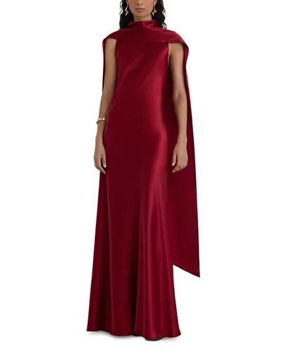 Reiss Satin Cape Maxi Dress In Burgundy
