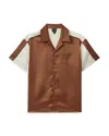 Reiss Tobacco/ecru Noto Ché Satin Effect Colourblock Cuban Collar Shirt In Tobacco/ecru
