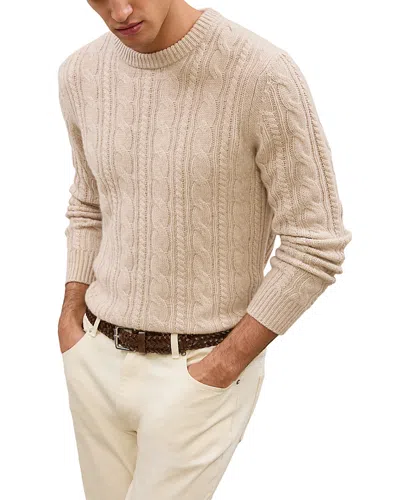 Reiss Saunders Long Sleeved Crewneck Cable Cashmere Blend Sweater In Neutral