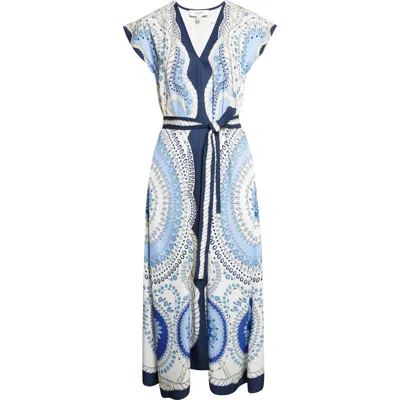 Reiss Womens Ivory Blue Heidi Scarf-print Woven Midi Dress