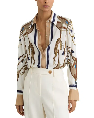 Reiss Ellis Tassel Print Button-up Shirt In Brown
