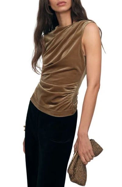 Reiss Scarlett Sleeveless Ruched Velour Top In Brown