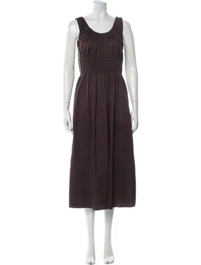 Pre-owned Reiss Scoop Neck Midi Length Dress In Brown