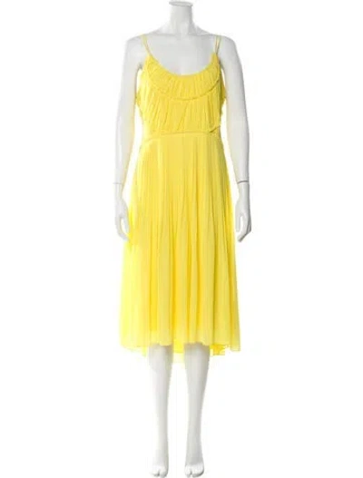 Pre-owned Reiss Scoop Neck Midi Length Dress In Yellow