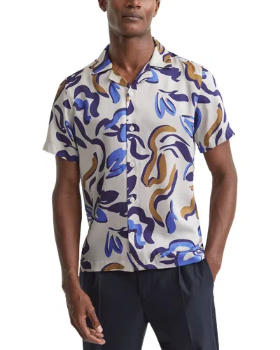 Reiss White Multi Abstract Print Cuban Collar Shirt