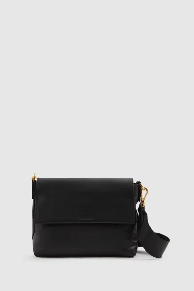 Reiss Black Selena Leather Adjustable Strap Cross-body Bag In Black