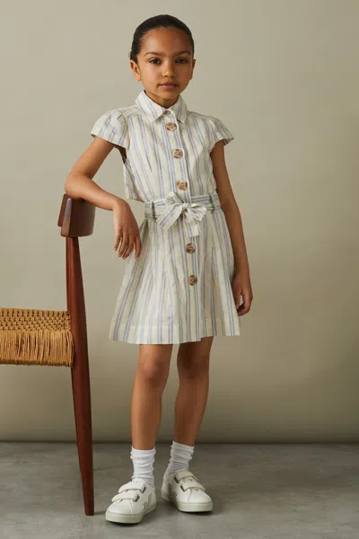 Reiss Selena - Blue Cotton-silk Striped Dress, Age 8-9 Years