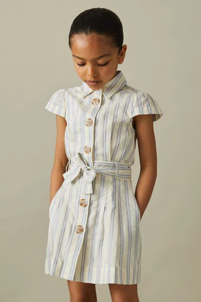 Reiss Selena - Blue Senior Cotton-silk Striped Dress, Uk 9-10 Yrs