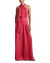 Reiss Selena Halter Linen-blend Jumpsuit In Coral