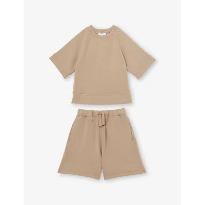Reiss Kids' Selena Relaxed-fit Stretch Modal-blend Sweatshirt And Shorts Set 3 In Brown