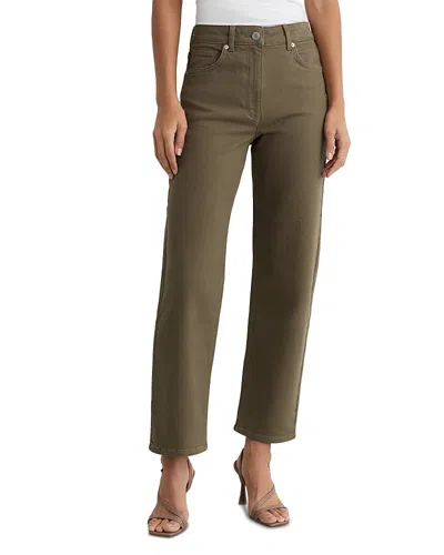 Reiss Selin Mid Rise Straight Ankle Jeans In Khaki Green In Brown
