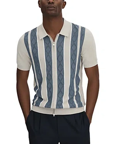 Reiss Selwood Regular Fit Full Zip Polo Shirt In Stone Blue