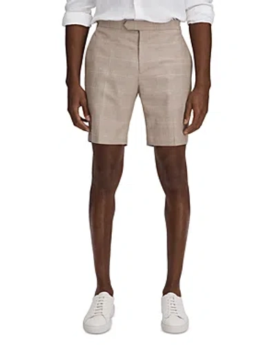 Reiss Send Glen Check Regular Fit Side Adjuster 9.9 Shorts In Oatmeal