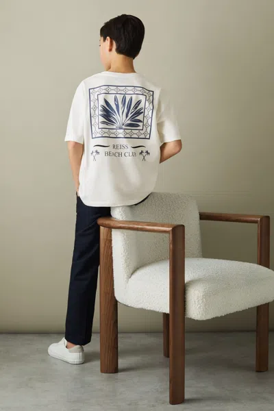 Reiss Sennen - Ecru/blue Oversized Cotton Motif Shirt, Age 8-9 Years