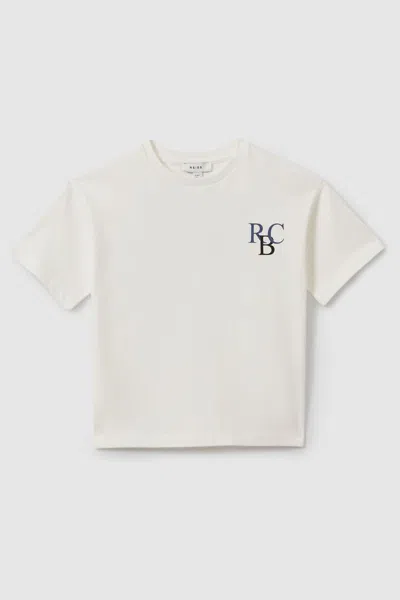 Reiss Sennen - Ecru/blue Oversized Cotton Motif Shirt, Uk 13-14 Yrs