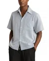 Reiss Sensei Short Sleeved Striped Seersucker Regular Fit Shirt In Soft Blue/white