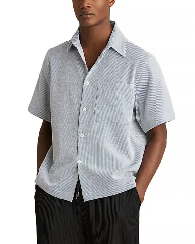 Reiss Sensei Short Sleeved Striped Seersucker Regular Fit Shirt In Soft Blue/white
