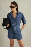 Reiss Indigo Seren Denim Belted Playsuit In Indigo