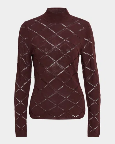 REISS SEREN LASER-CUT FUNNEL-NECK KNIT TOP